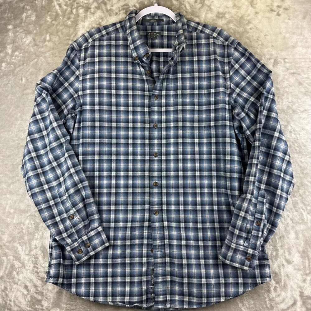 Eddie Bauer Flannel Shirt Mens TL Blue Plaid Relaxed Fit Cotton Button (1679)‎